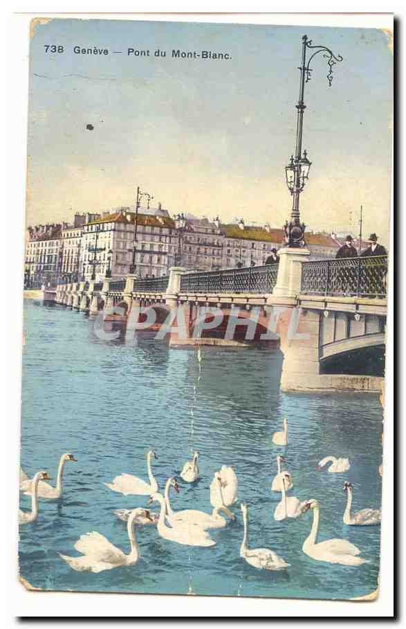 Suisse CPA Geneve Pont du Mont Blanc (cygnes swan)