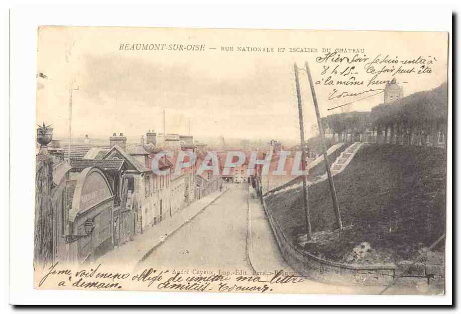 Beaumont sur Oise CPA Rue nationale et escalier du chateau