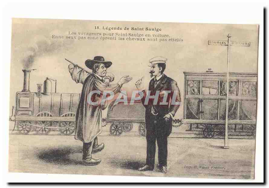Légende de Saint-Saulge — Les voyageurs pour Saint-Saulge en voiture. Imp. H. Waver Premiers.