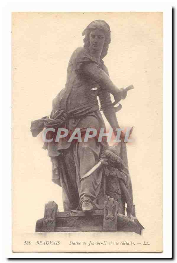 Beauvais CPA Statue de Jeanne Hachette (detail)
