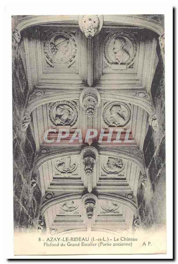 Azay le Rideau CPA Le chateau Plafond du grand escalier (partie ancienne)