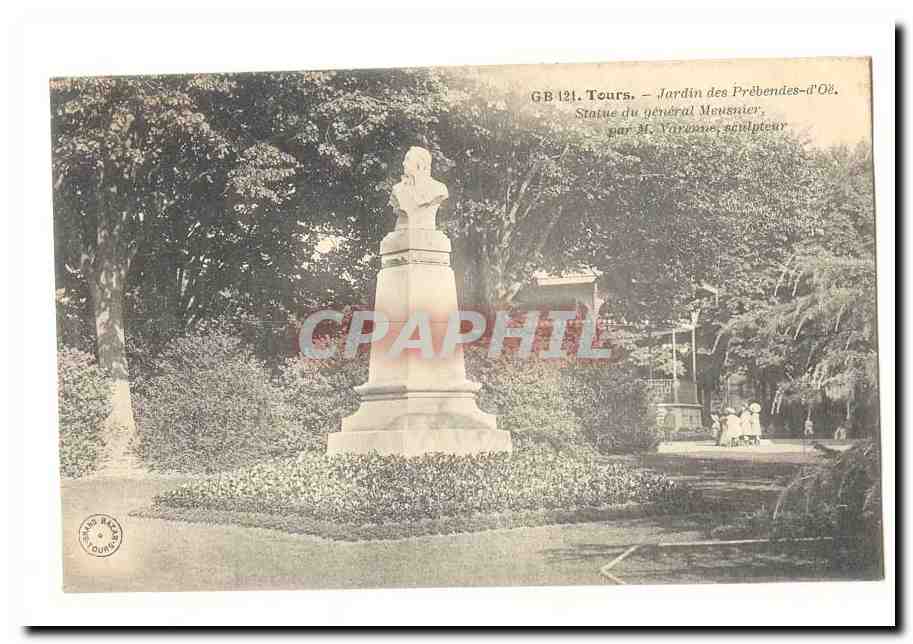 Tours CPA Jardin des Prebendes d'Oe Statue du general Meusnier par M Varenne sculpteur