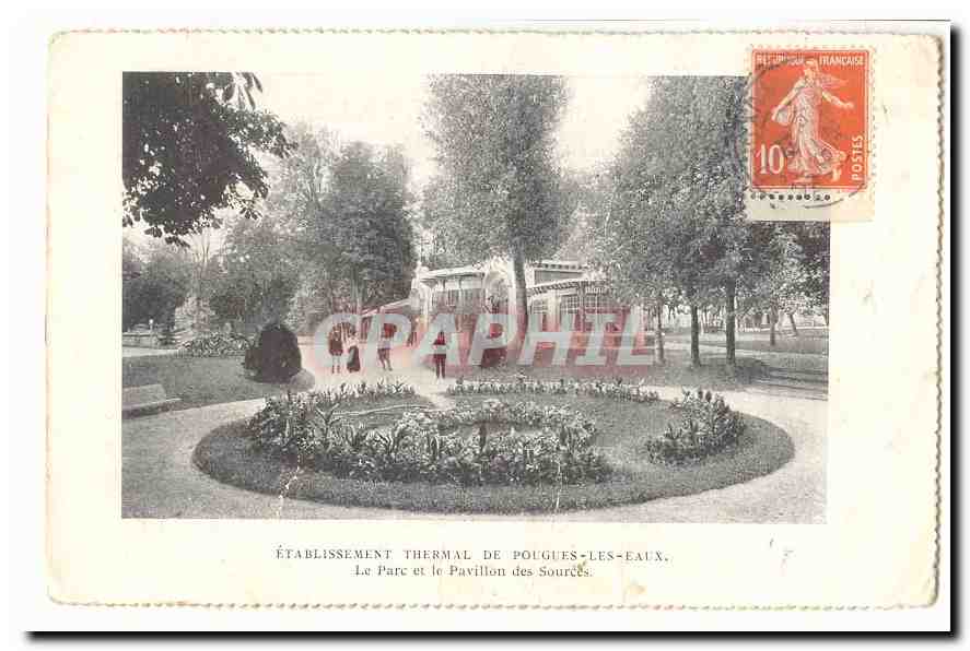 Etablissement thermal de Pougues les EAux CPA LE parc et la pavillon des sources (10c semeuse de carnet 138 IC)