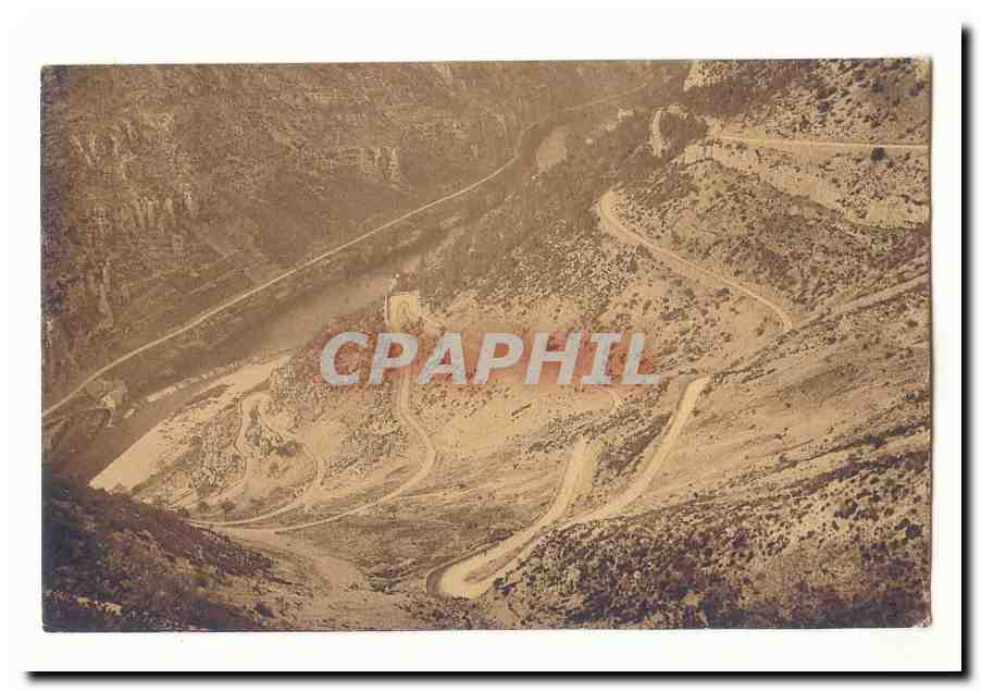 Aerial view of the Rhône canyon — winding road and river — unidentified publisher