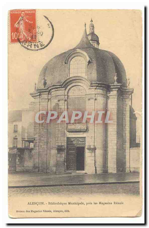 Alencon CPA Bibliotheque municipale pres les Magasins Reunis Library