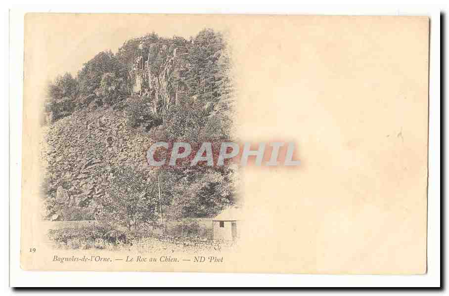 Bagnoles de l'Orne CPA Le roc au chien (carte precurseur)