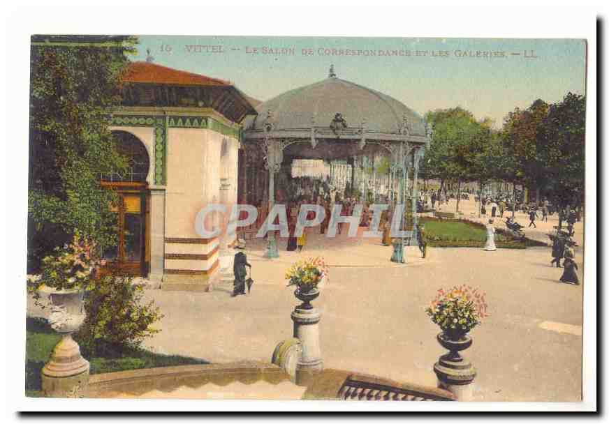 Vittel CPA Le salon de correspondance et les galeries