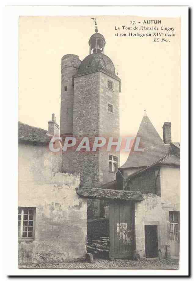 Autun CPA La tour de l'hotel de Clugny et son horloge du 14eme