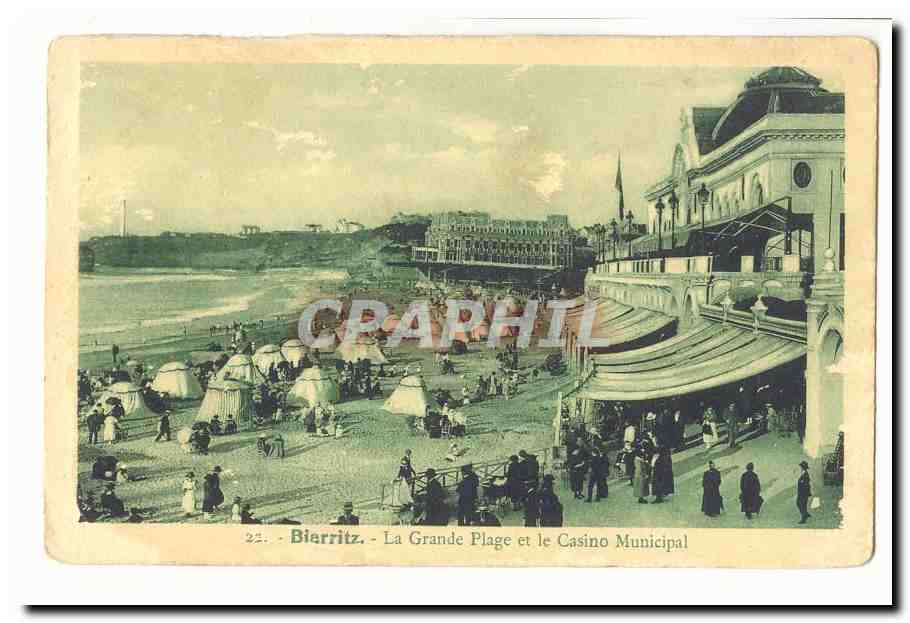 Biarritz CPA La grande plage et le casino municipal