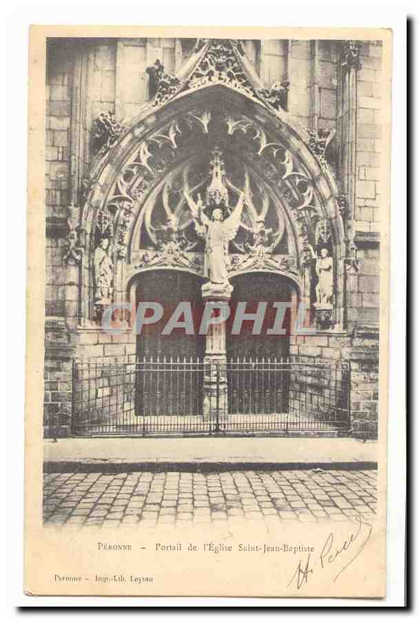 Peronne CPA portail de l'eglise Saint Jean Baptiste