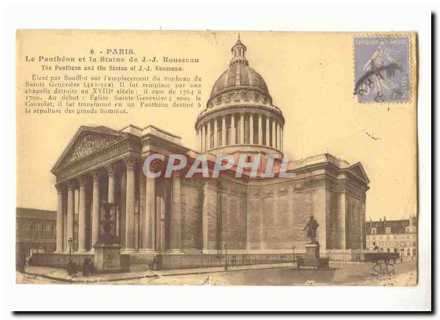 Paris (5eme) CPA Le Pantheon et la statue de JJ Rousseau