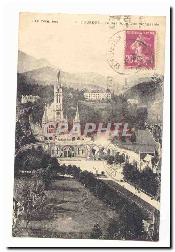 Lourdes CPA La basilique Vue plongeante