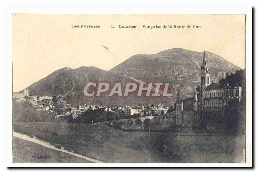 Lourdes CPA Vue prise de la route de Pau