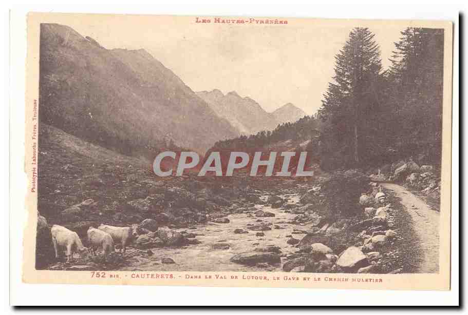 Cauterets — Dans le Val de Lutour, le Gave et le Chevalin Muletier — Phototypie Labourde Frères, Toulouse, n° 752