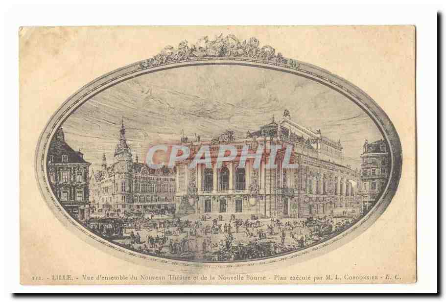 Lille CPA Vue d'ensemble du Nouveau Theatre et de la nouvelle Bourse