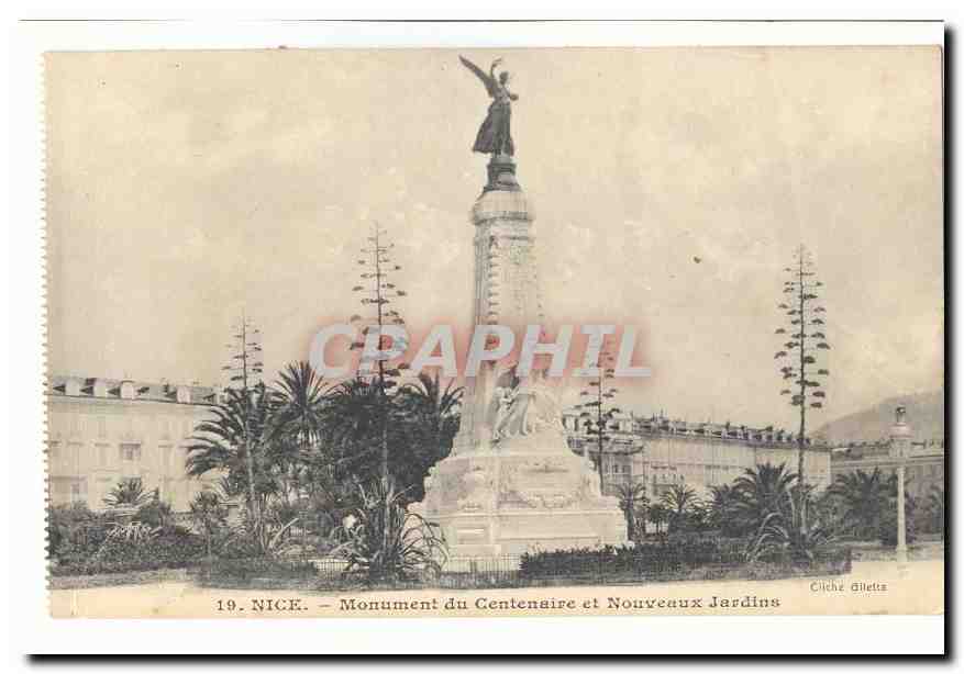 Nice CPA Monument du centenaire et nouveaux jardins