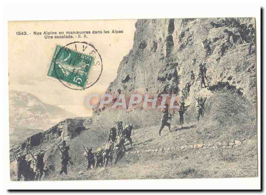 Nos Alpins en manœuvres dans les Alpes — Une escalade — E. R.