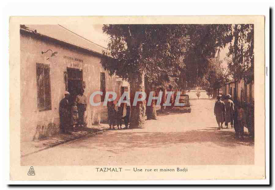 MAroc Tazmalt CPA Une rue et maison Badji (epicerie mercerie)