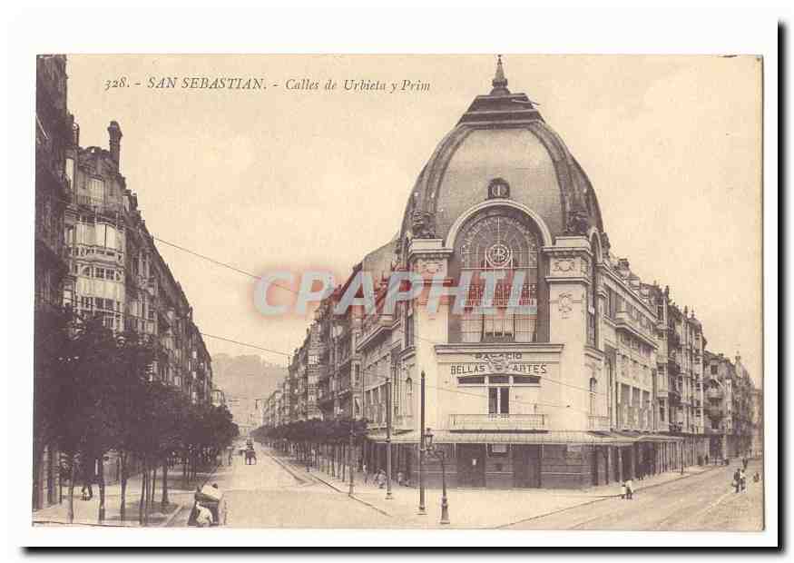San Sebastian CPA Calles de Urbieta y Prim (Palacio Bellas Artes)