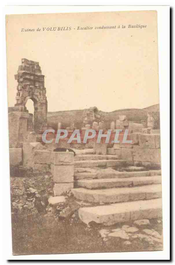 Maroc Volubilis CPA Escalier conduisant a la Basilique (ruines romaines)