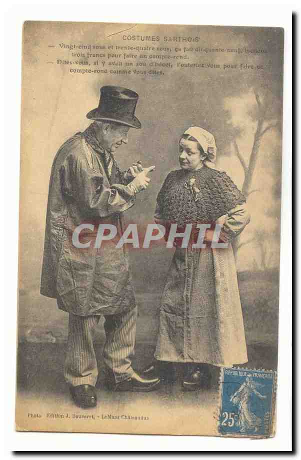 Costumes Sarthois CPA Vingt cinq sous et quatre sous TOP (costume folklore)