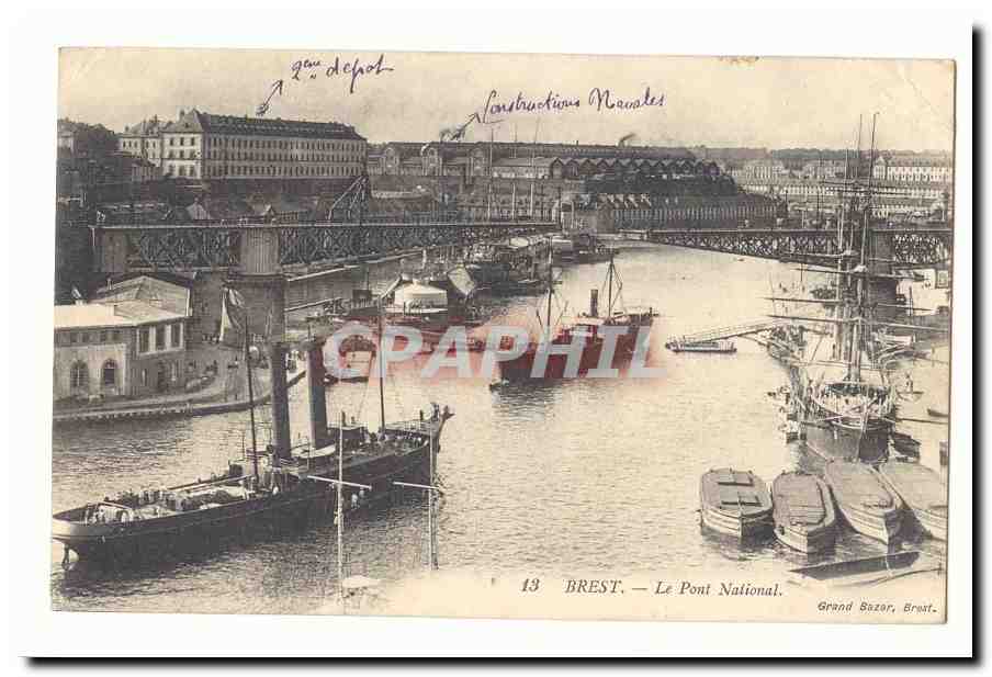 Brest CPA Le Pont National (bateaux)