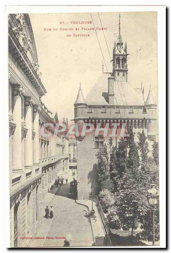 Toulouse — Rue du Donjon et façade ouest du Capitole — Phototypie Labbouches, Toulouse