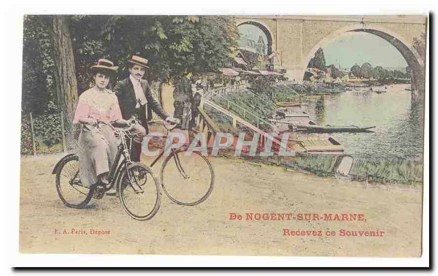 From NOGENT-SUR-MARNE — couple on bicycle — F. A. Paris, Deposited