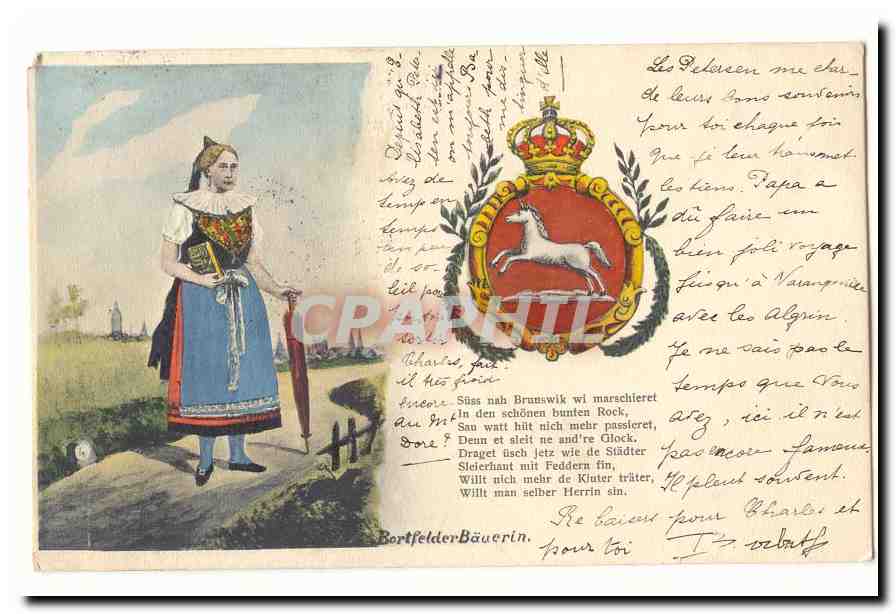 CPA Bortfelder Bauerin TOP (blason cheval Alsace Elsass folklore)
