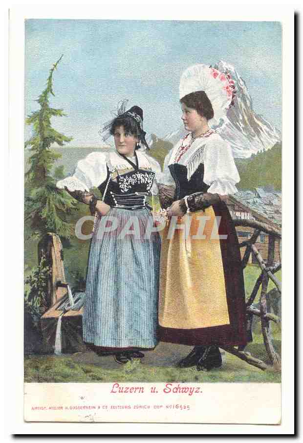 CPA Luzern und Schwyz (coiffe folklore costume Suisse Lucerne)