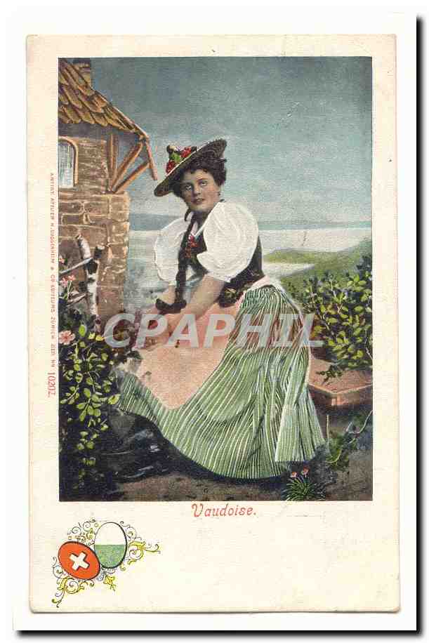 CPA Vaudoise (folklore coiffe costume Suisse Vaud)