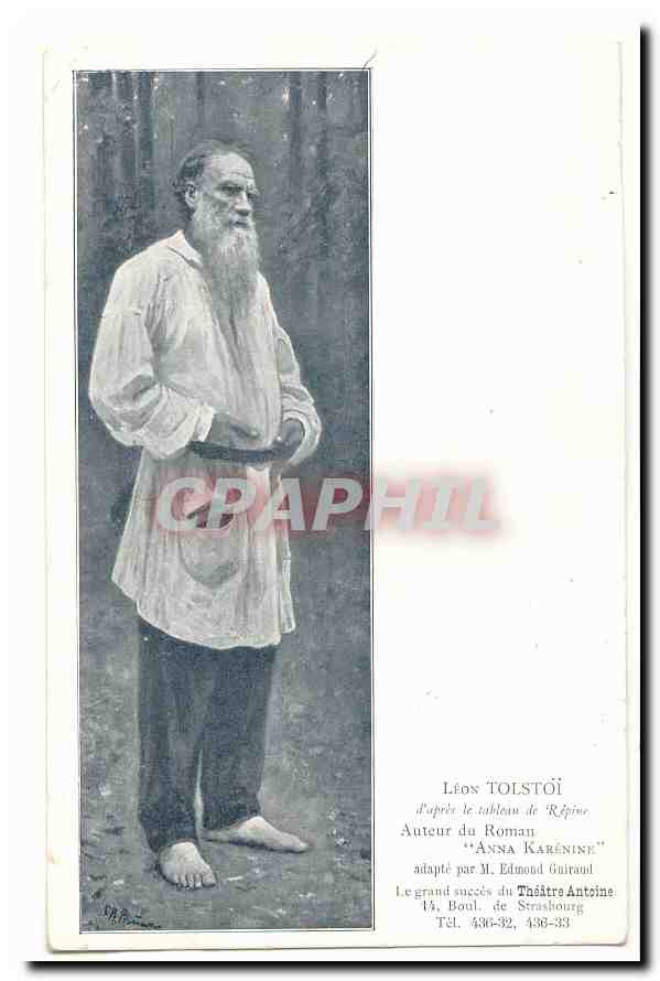 Léon Tolstoï — d'après le tableau de Répine — éditeur Théâtre Antoine, Strasbourg