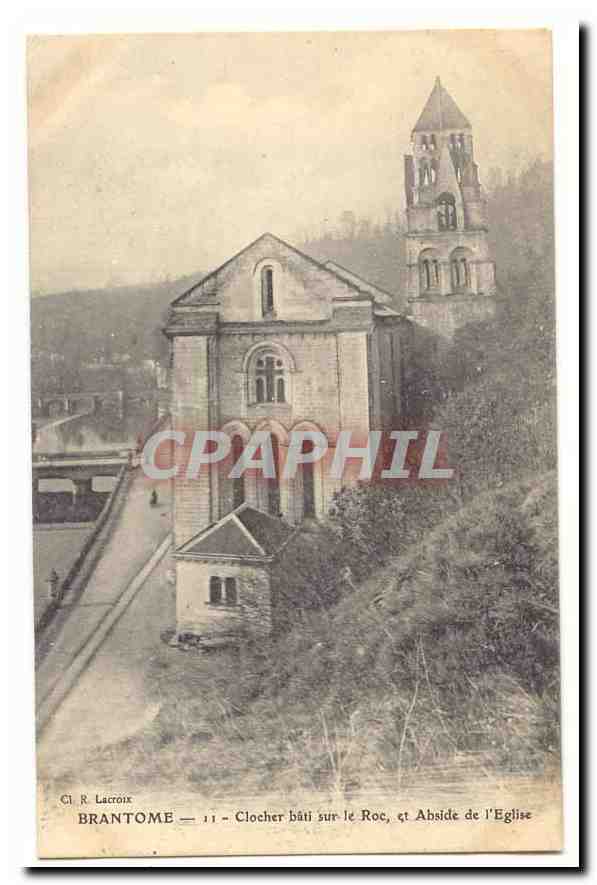 Brantome CPA Clocher bati sur le roc et abside de l'eglise