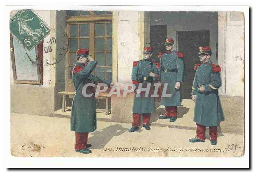 Infanterie. Sortie d'un permissionnaire — Éditeur L. V. 1864, n° 3592