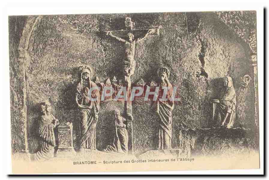 Brantome CPA Sculpture des grottes interieures de l´abbaye