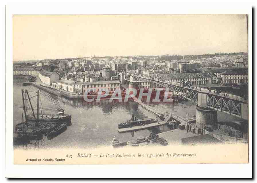 Brest CPA Le pont national et la vue generale des Recouvrances