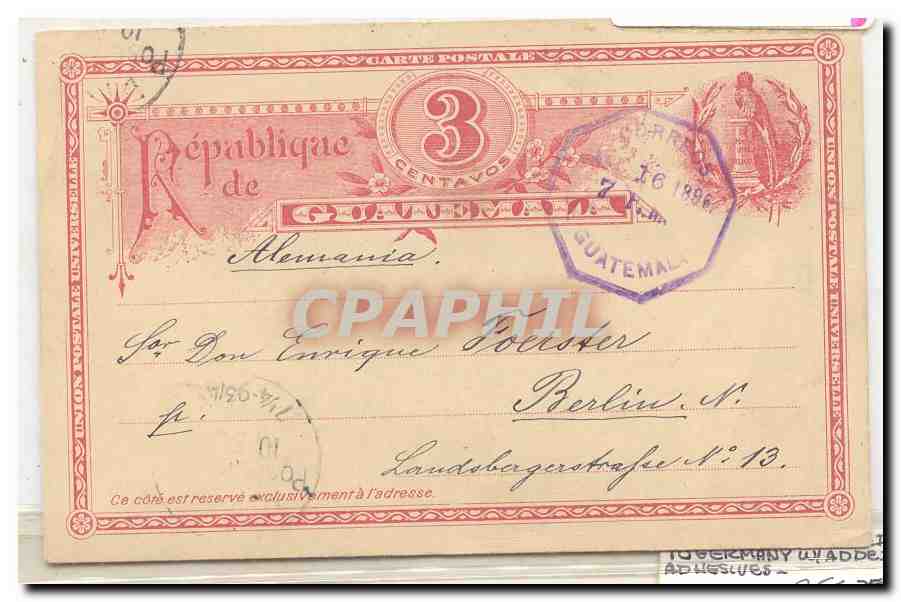 Guatemala used to Germany 1896 (entier postal stationary Perrot Perroquet)