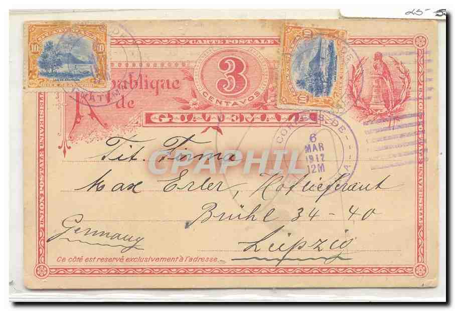 Guatemala used to Germany 1912 (entier postal stationary perrot perroquet)