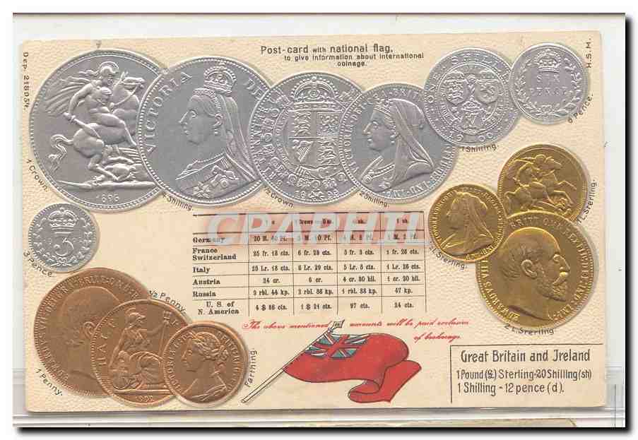 Great Britain Coin exchange rate card 'monnaies numismatie pieces rgande rbetagne)