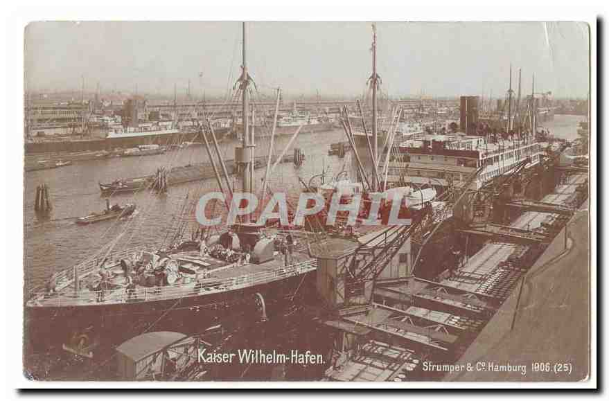 Kaiser Wilhelm-Hafen — port animé avec navires et grues — Sfrumper & C° Hamburg (25)