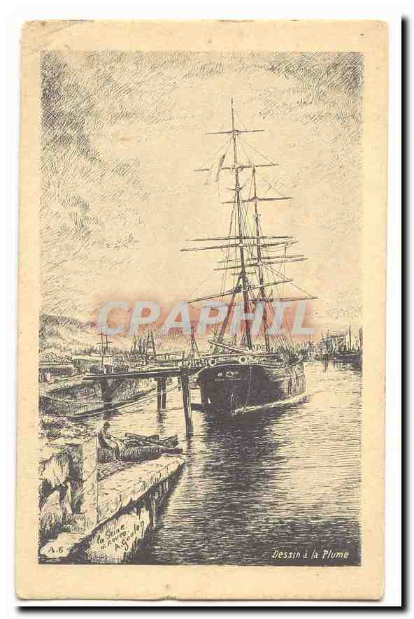 CPA Dessin a la plume La Seine a Rouen A Gulon