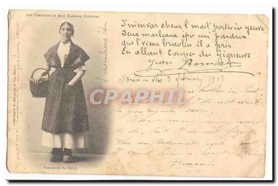 CPA Les chansons de Jean Rameau illustrees Paysanne du Berry (folklore)