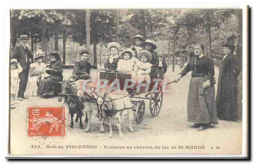Bois de Vincennes CPA Voitures au chevres du lac de St Mande (goat chevre)