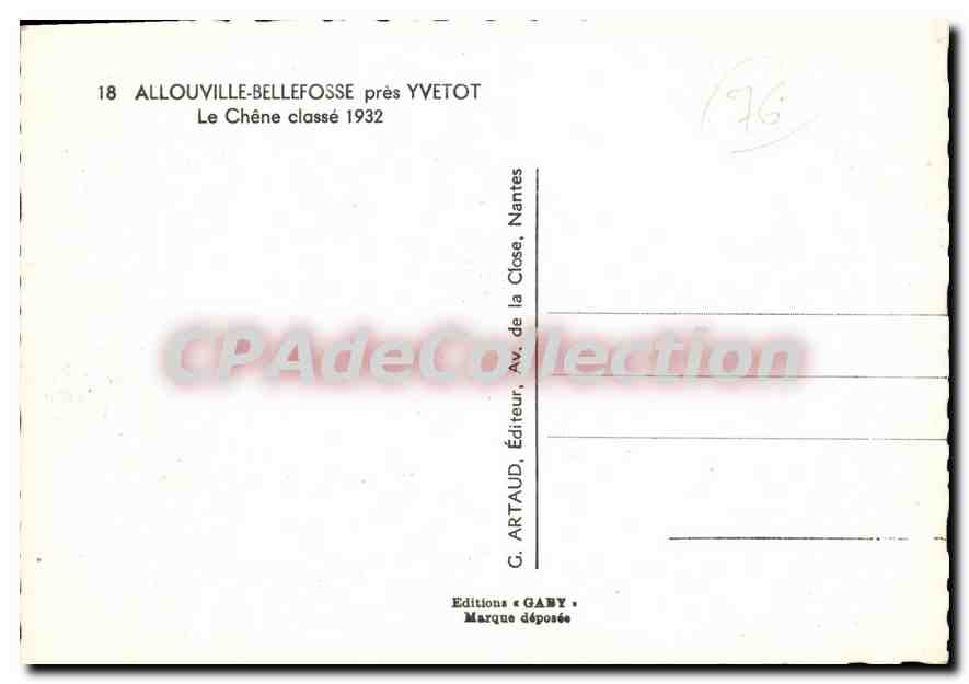 CPSM ALLOUVILLE BELLEFOSSE le chêne classé 1932 — Rückseite
