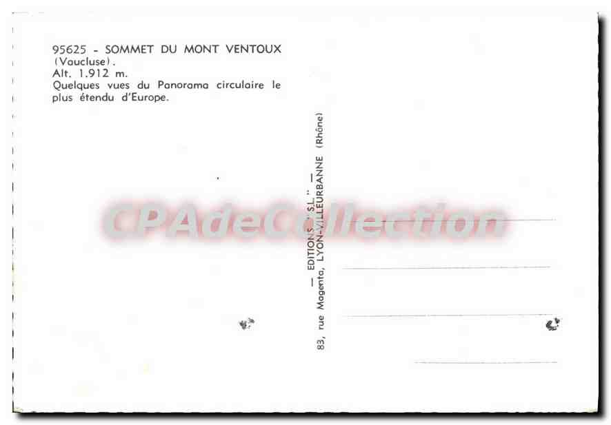 Sommet du Mont Ventoux — Panorama sur la Provence et les Alpes — Éditions S.L. Lyon-Villeurbanne — Verso