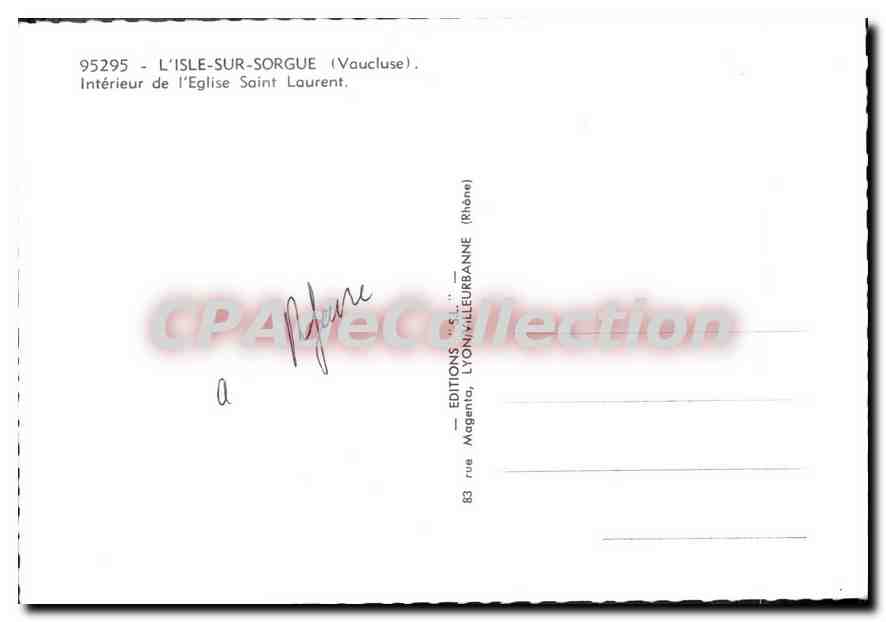 CPM L'Isle Sur Sorgue Interieur De I'Eglise — Verso