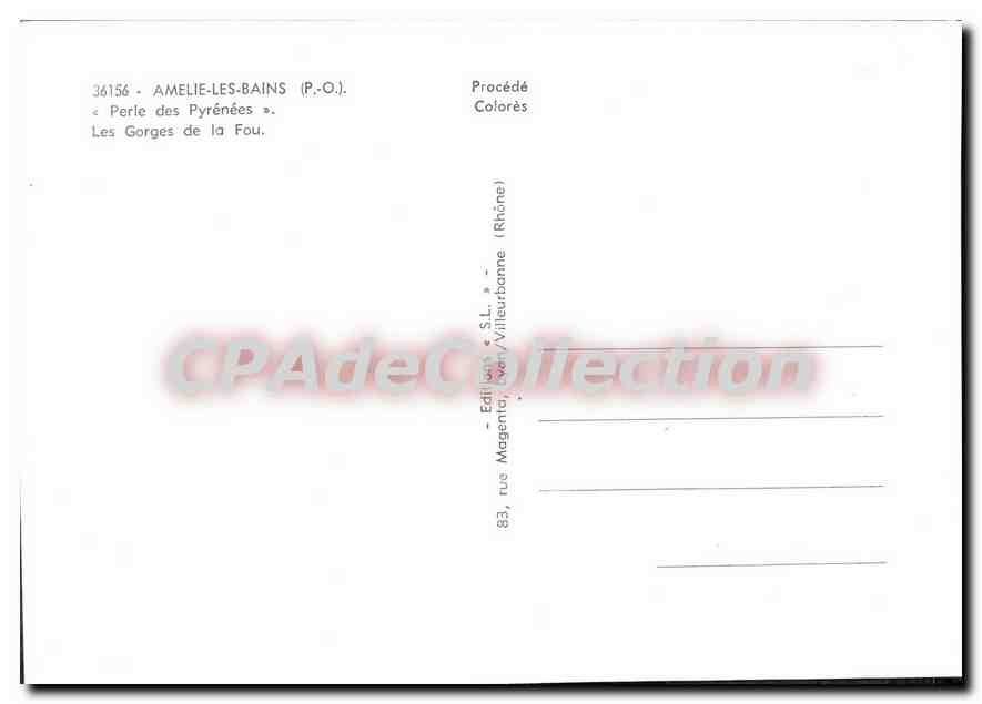 CPM Amelie Les Bains Perle Des Pyrenees Les Gorges De La Fou — Verso