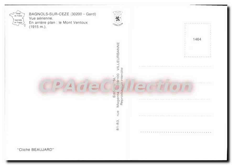 CPM Bagnols Sur Ceze Vue Aerienne En Arriere Plan Le Mont Ventoux — Rückseite