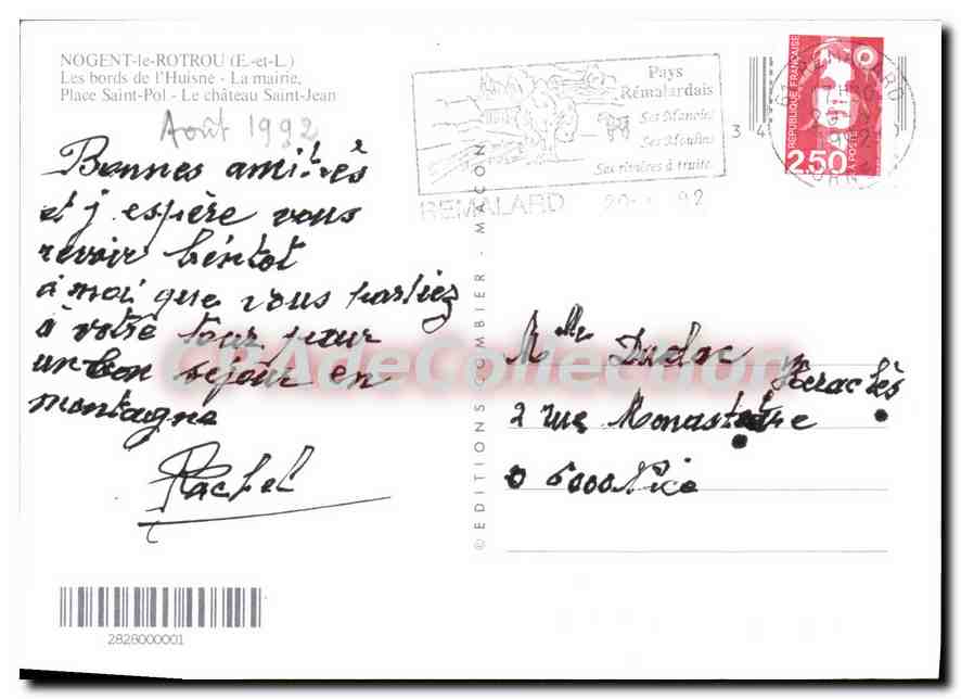 Nogent-le-Rotrou — vista del castillo y del centro — Ediciones Combier, n° 34 — Reverso