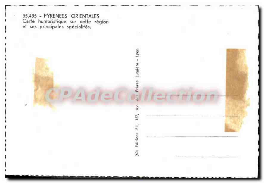 CPM Pyrenees Orientales Carte Humoristique sur cette region et ses principales specialités — Verso